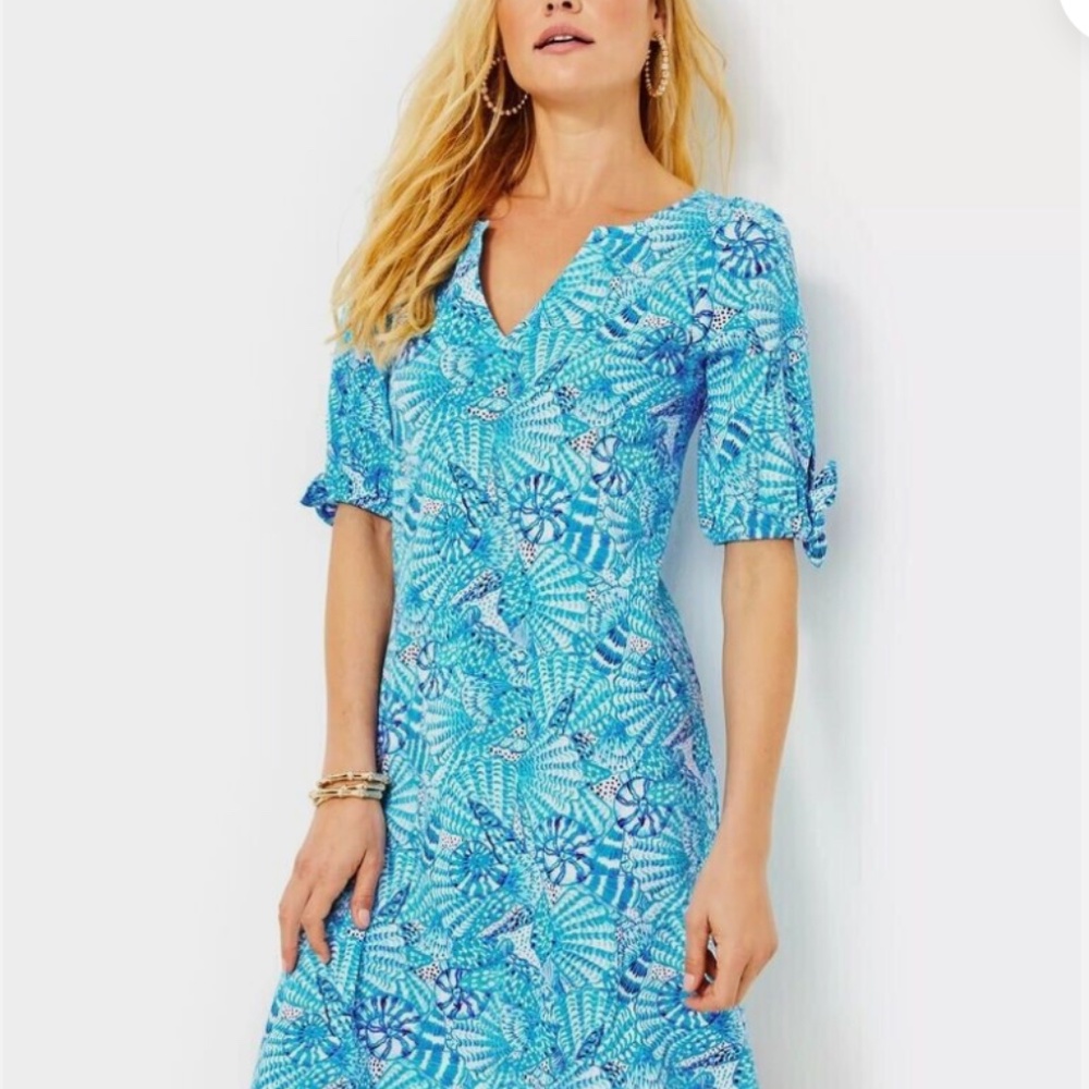 Lilly Pulitzer Easley Short Sleeve Dress By The Seashore Amalfi Blue